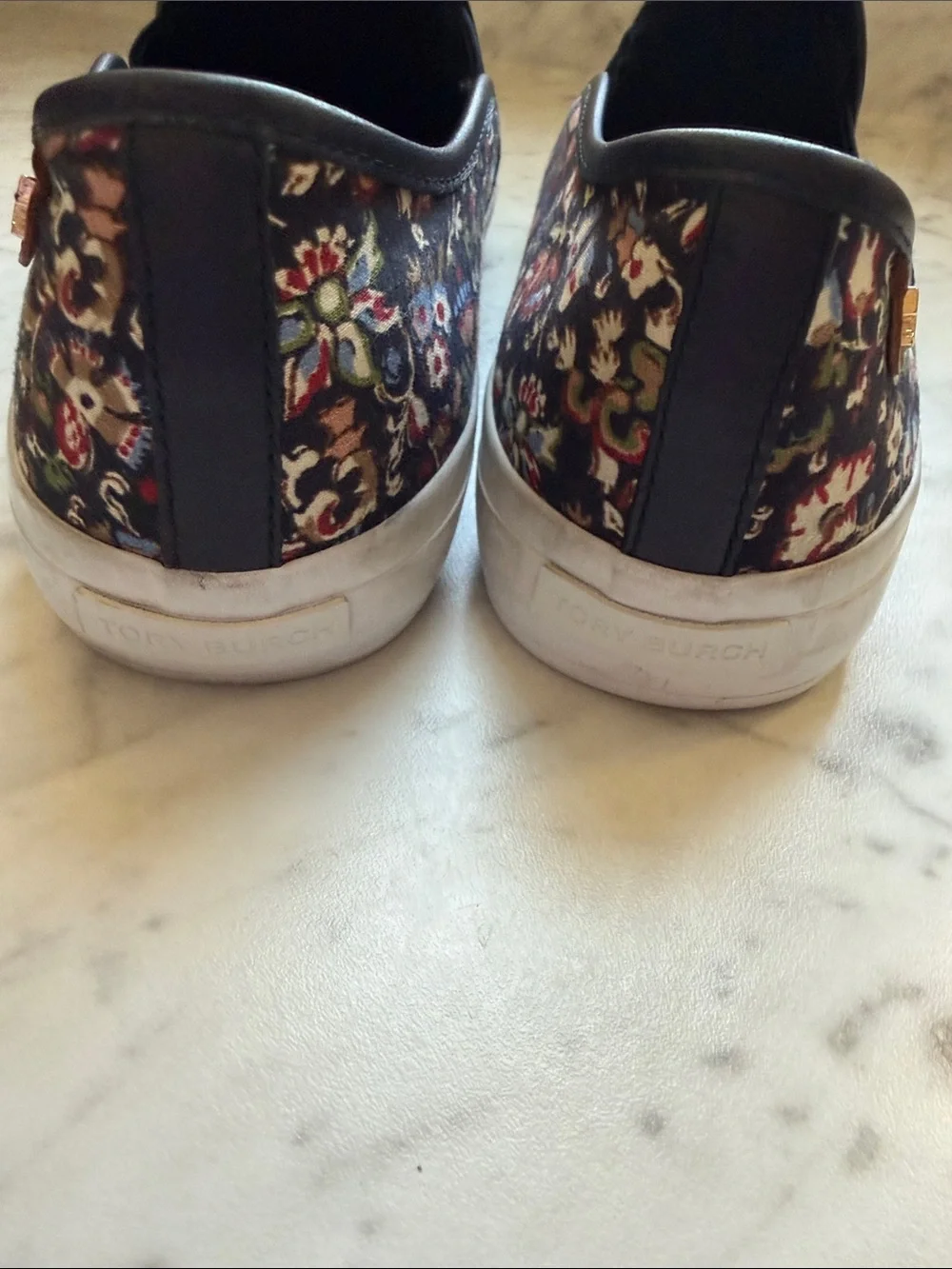 Tory Burch Floral Canvas Navy Blue Slip On Sneakers size 9M